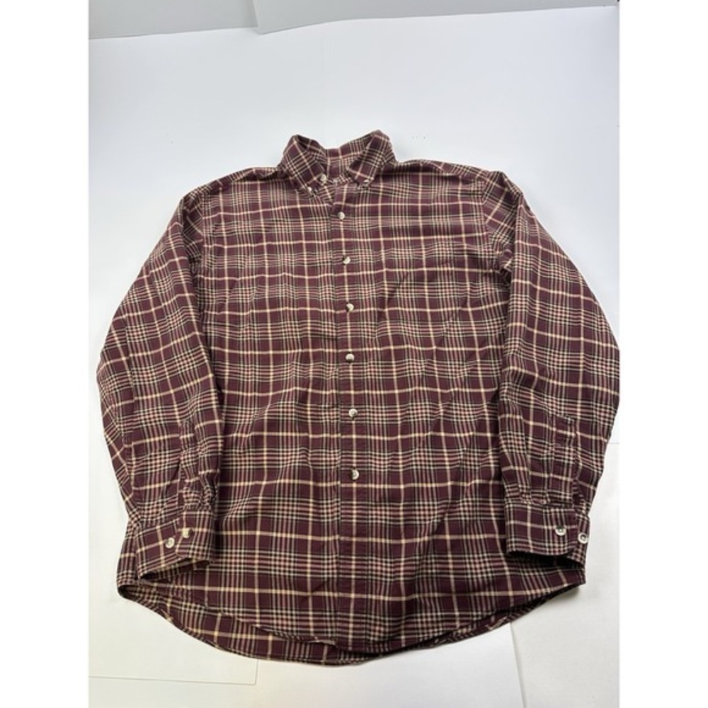 LL Bean‎ Oxford Button Down Shirt Mens Medium Plaid Maroon Long Sleeve